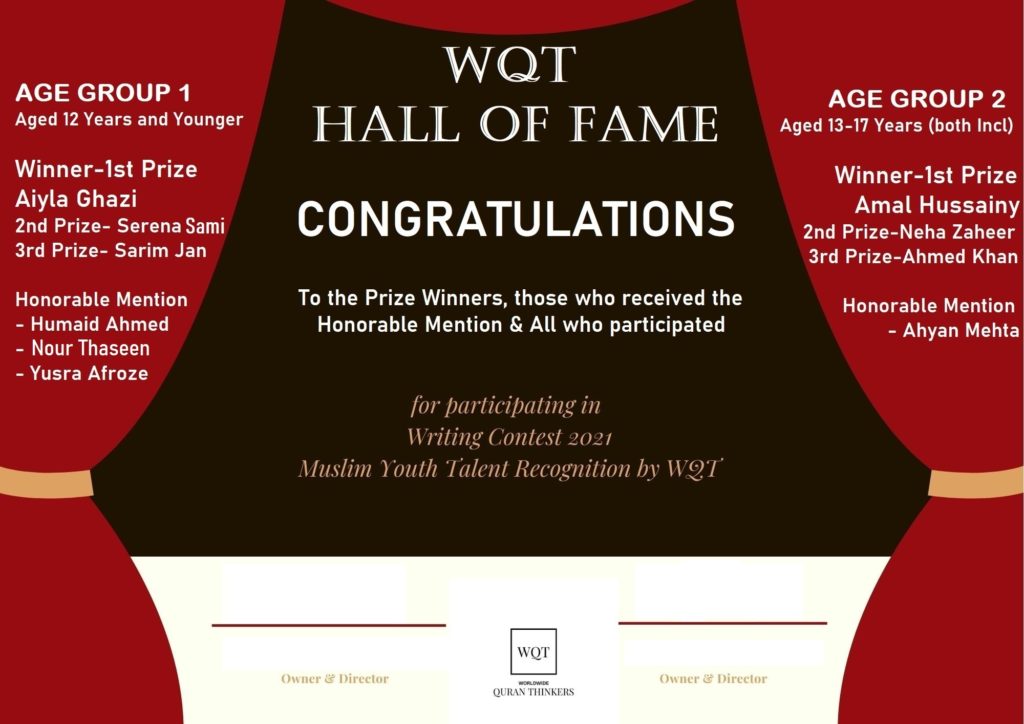 WQT Hall of Fame- Winners of Writing Contest 2021