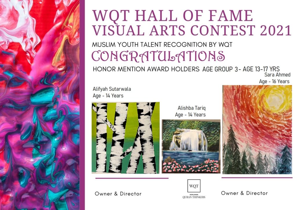 Honorable Mention Award Holders- Age Group 3- Visual Arts Contest