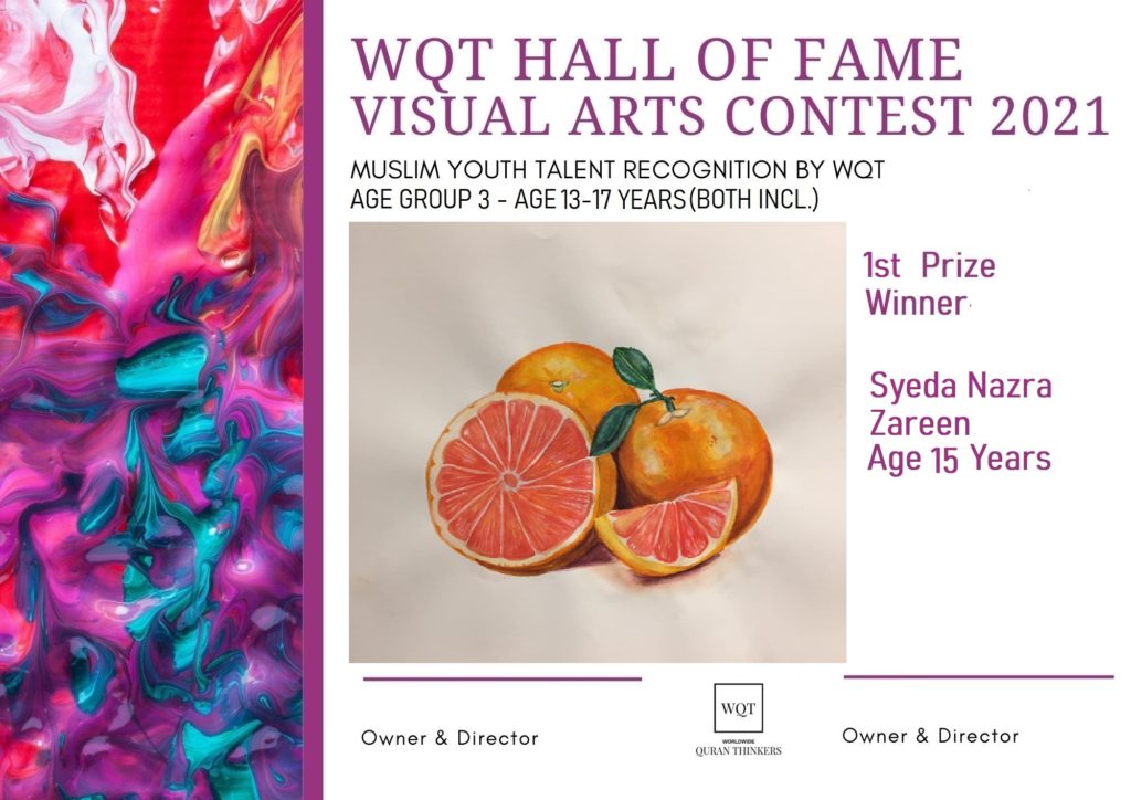Visual Arts Contest- Age Group 3- 1st Prize Winner- Syeda Nazra Zareen
